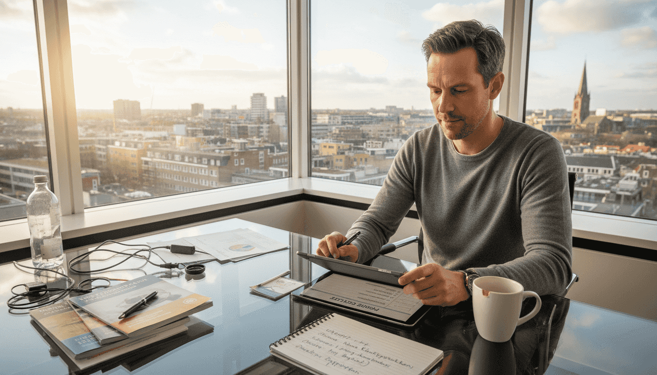 Een ondernemer loopt de checklist voor verzekeringsrisico’s zorgvuldig na.