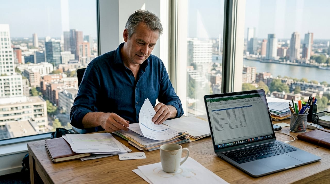 De ondernemer stelt de premie vast bij de balie op kantoor.