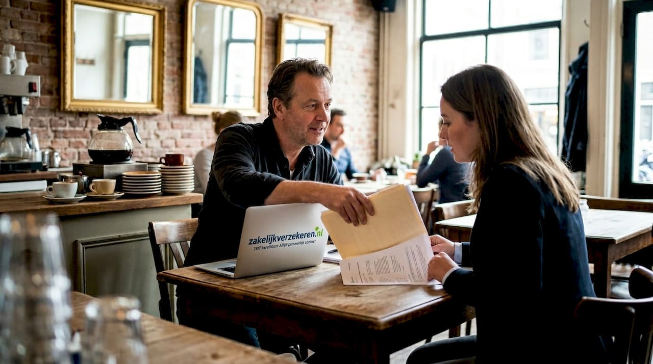 Horeca-eigenaar overlegt over verzekering aan stamtafel