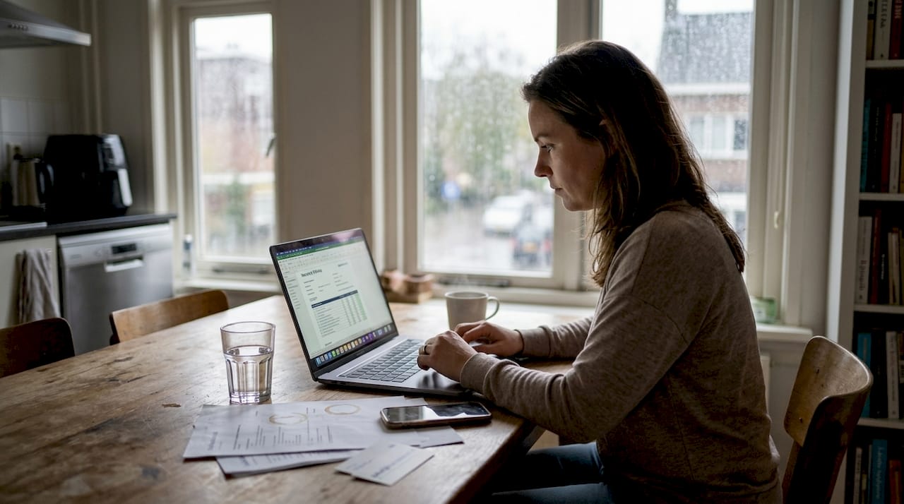 Zelfstandige ondernemer duikt tijdens het avondeten in de verzekeringen