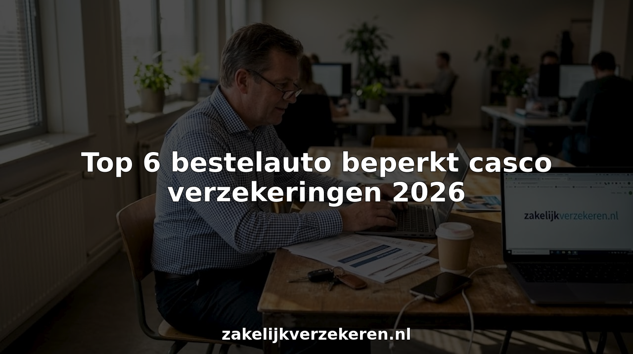 Op kantoor bekijkt een ondernemer welke bestelautoverzekering het beste bij zijn bedrijf past.