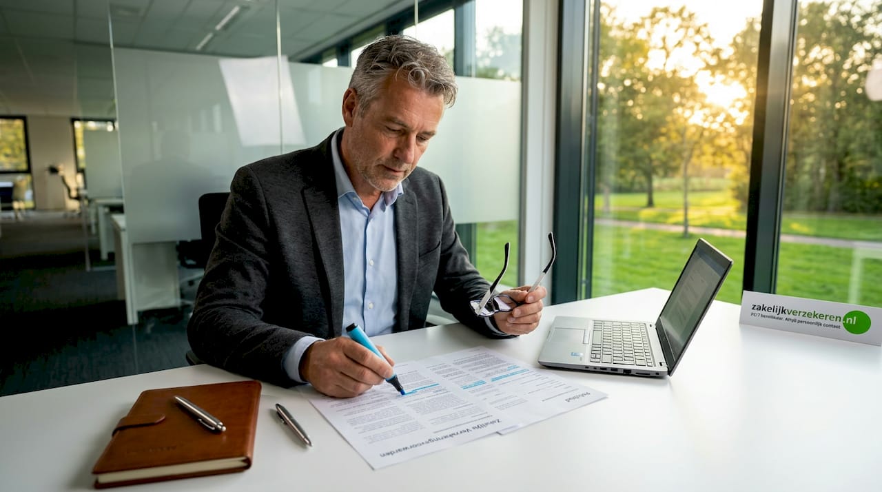 Ondernemer kijkt zijn verzekeringspolissen zorgvuldig na