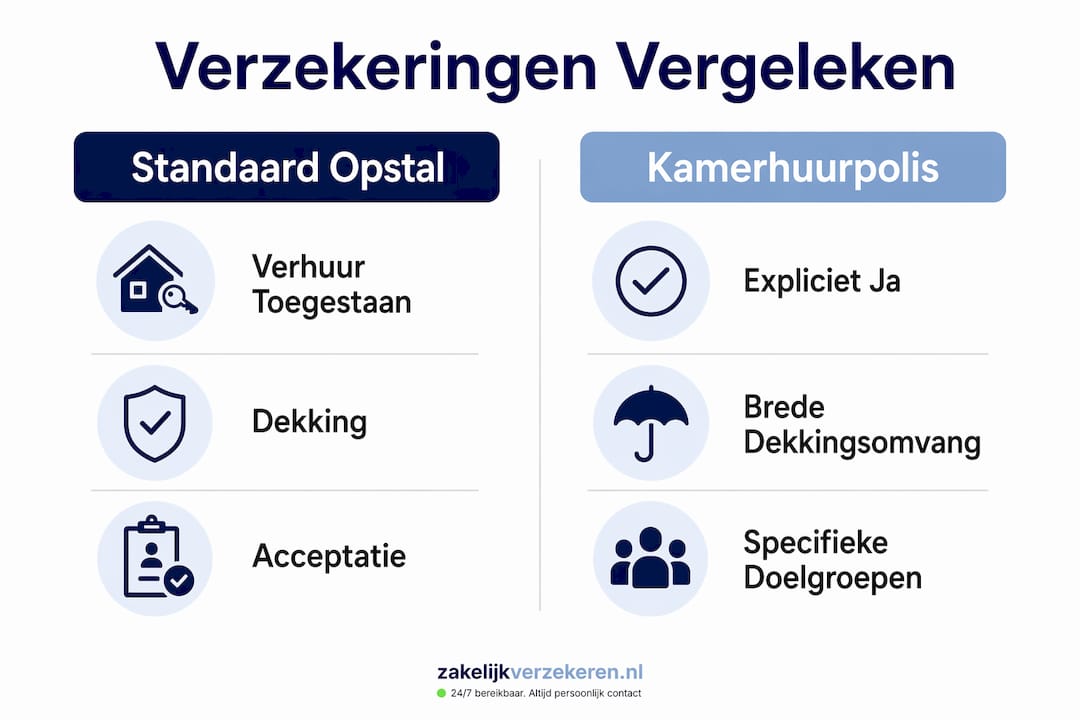 Infographic: de verschillen tussen een standaard inboedelverzekering en een verzekering voor kamerhuur overzichtelijk op een rij.