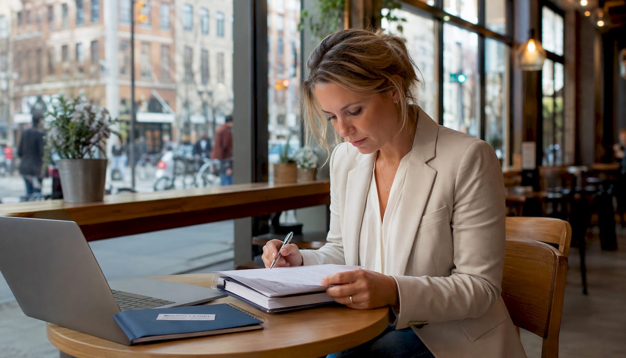 Iemand is bezig zakelijke verzekeringspapieren in te vullen