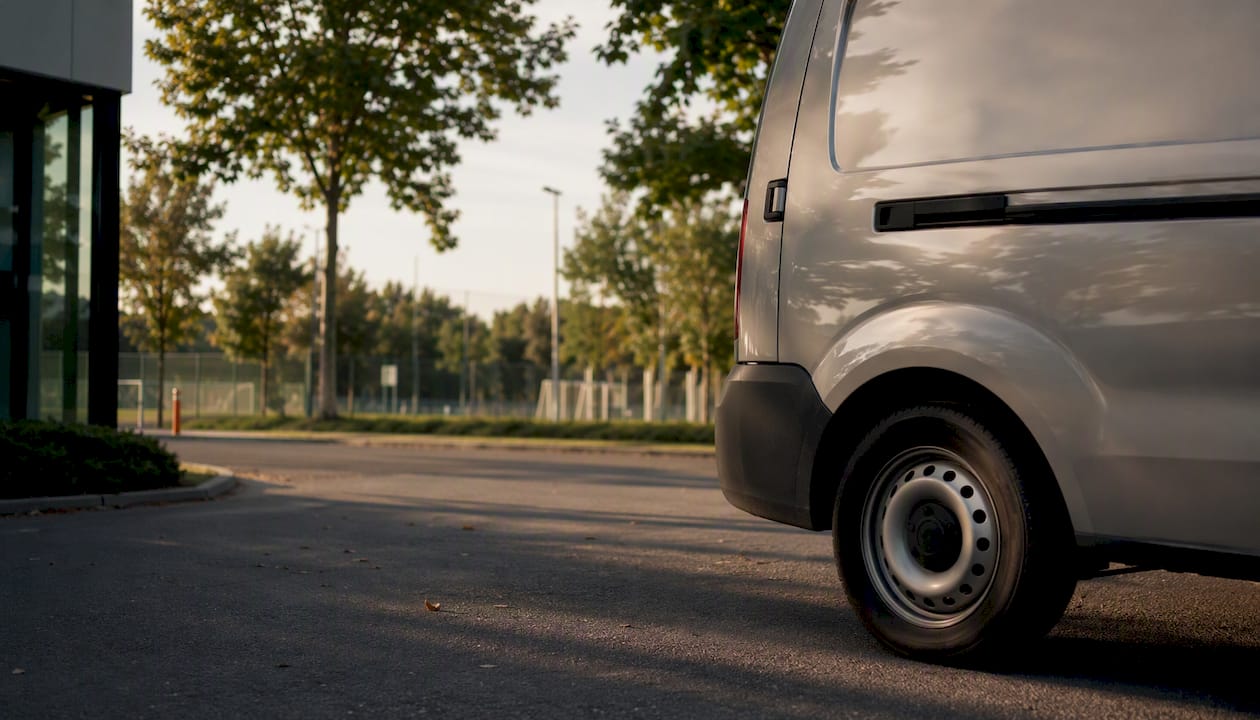 Een bedrijfsauto geparkeerd buiten het kantoor