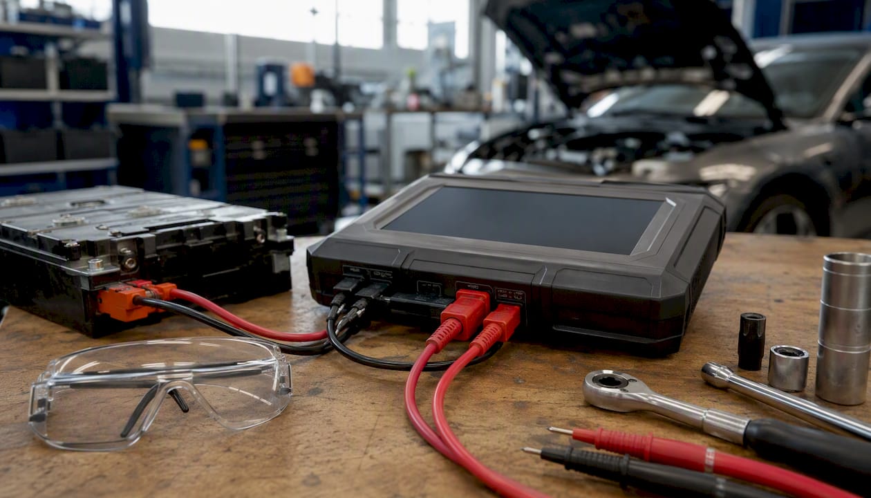Diagnosesysteem dat rechtstreeks verbonden is met het accupakket van een elektrische auto
