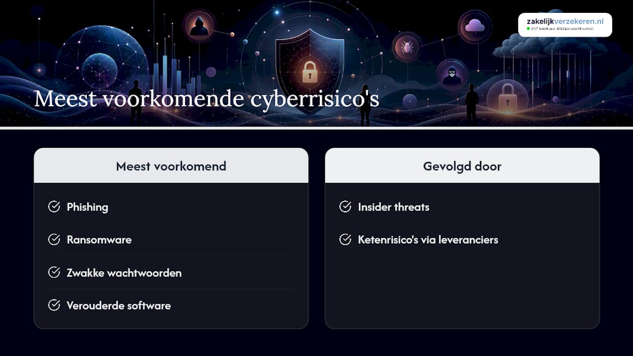 Overzicht van veelvoorkomende cyberrisico’s en hoe vaak ze voorkomen
