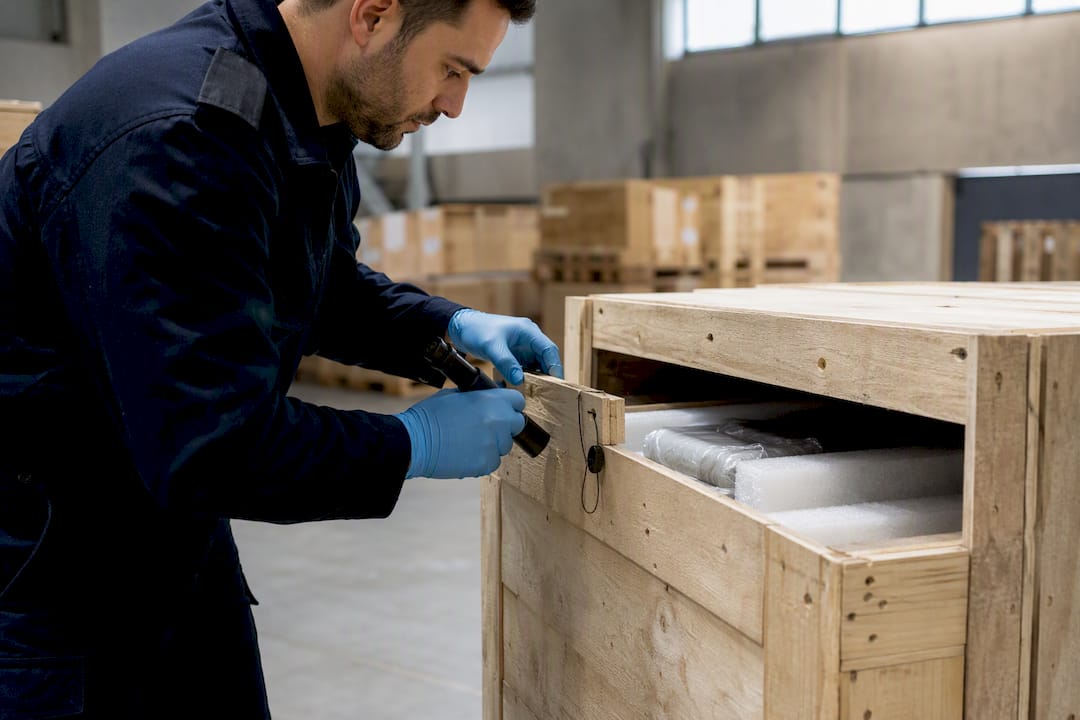Douane-inspecteur opent verzendkist
