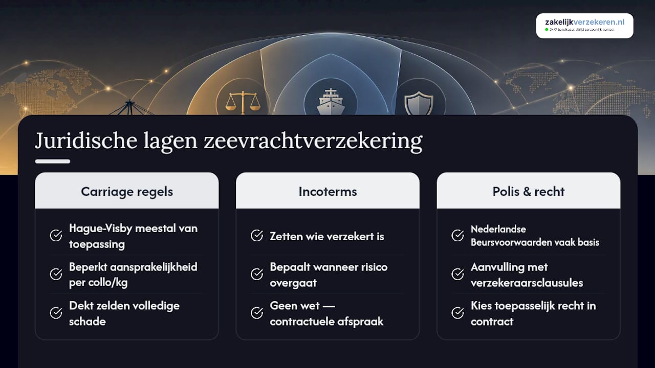Welke regels en verdragen gelden bij transportverzekering zeevracht? — overview diagram