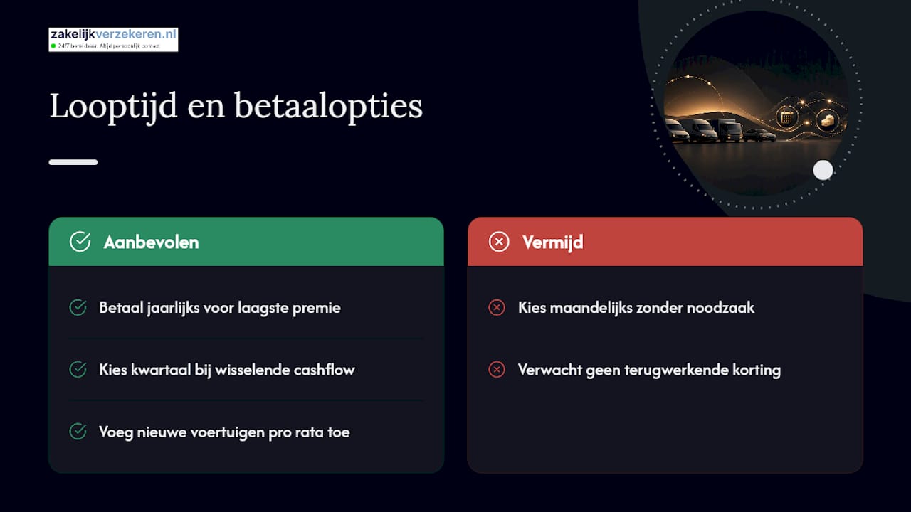 Hoe lang loopt een wagenparkverzekering en hoe betaal je de premie? — overview diagram