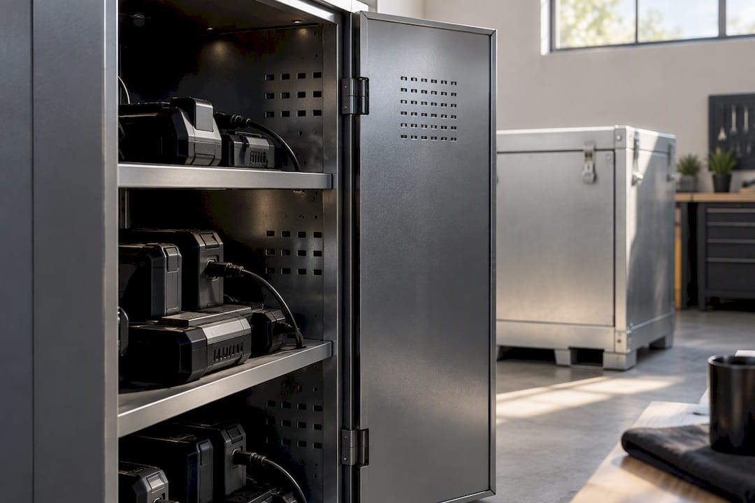 Lithium-ion accu’s in een veilige laadkast
