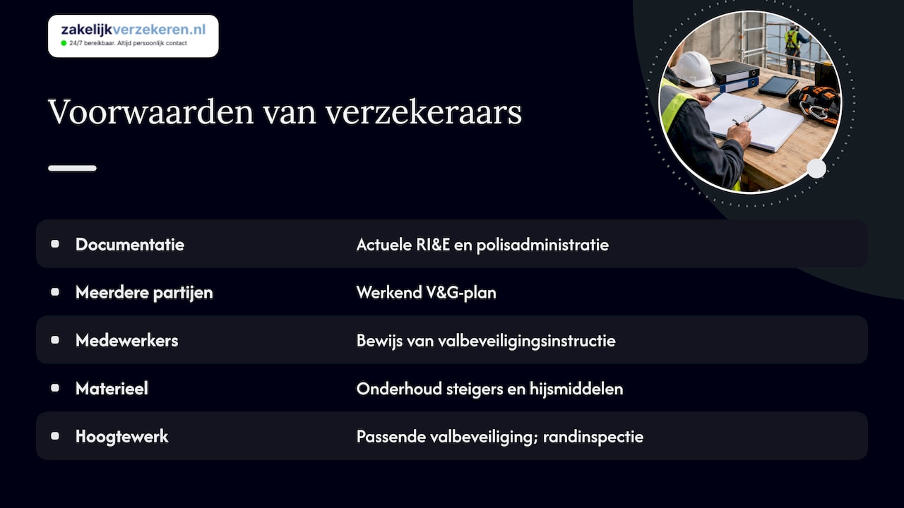 Specifieke eisen en voorwaarden van verzekeraars bij valgevaar — overview diagram